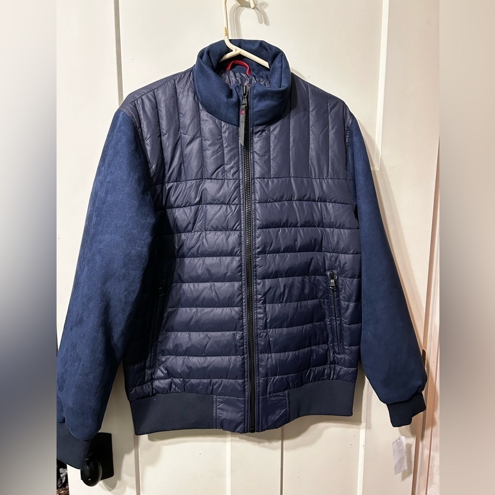 Robert Graham Men's Navy Quilted Puffer Suede like sleeves Jacket